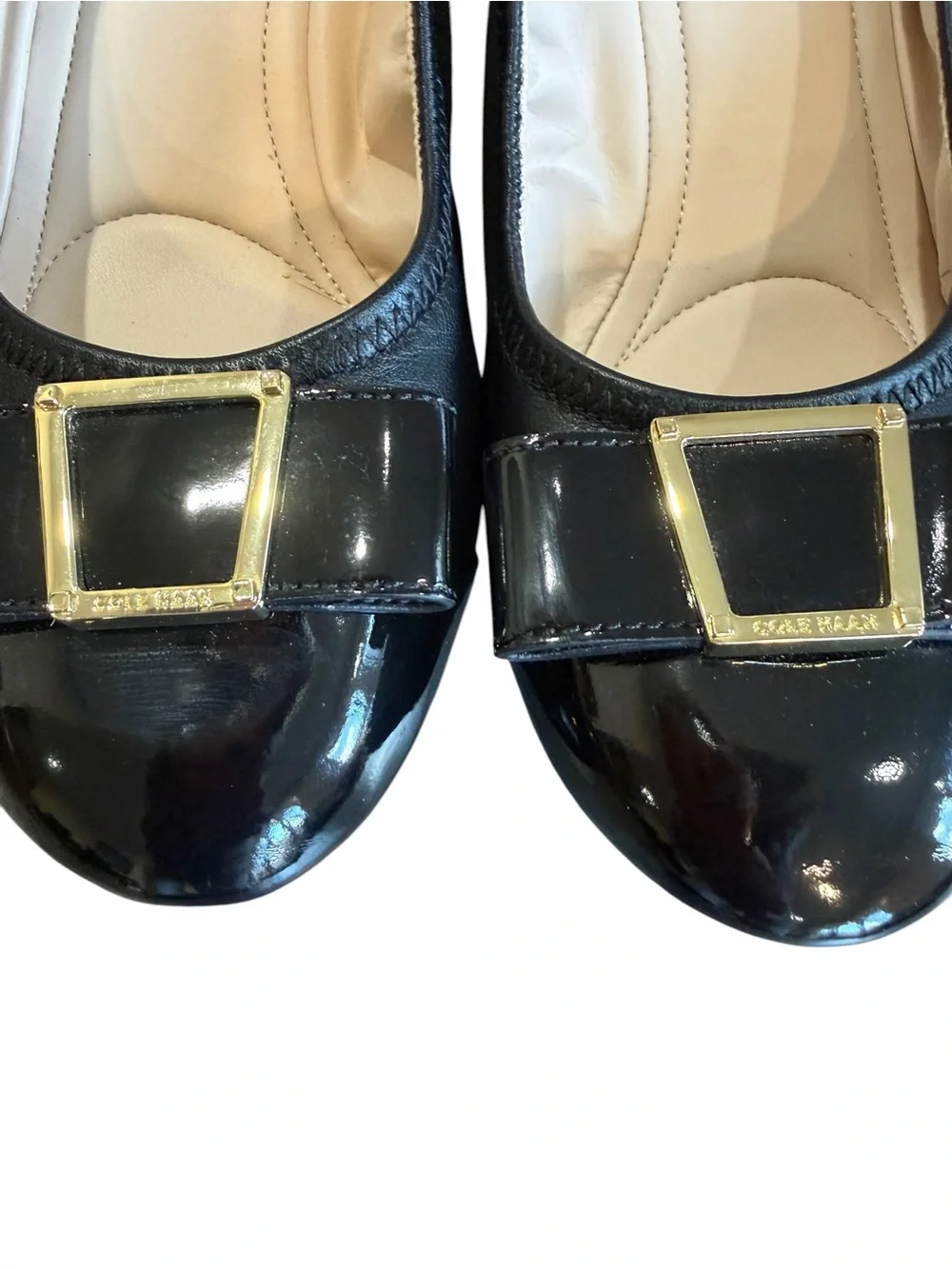 Cole Haan Grand.OS Black Leather Patent Toe Wedge Shoes Size 7B